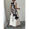 Women's summer new french chic casual minimalist printed cinched waist sleeveless midi dress - perfect for work