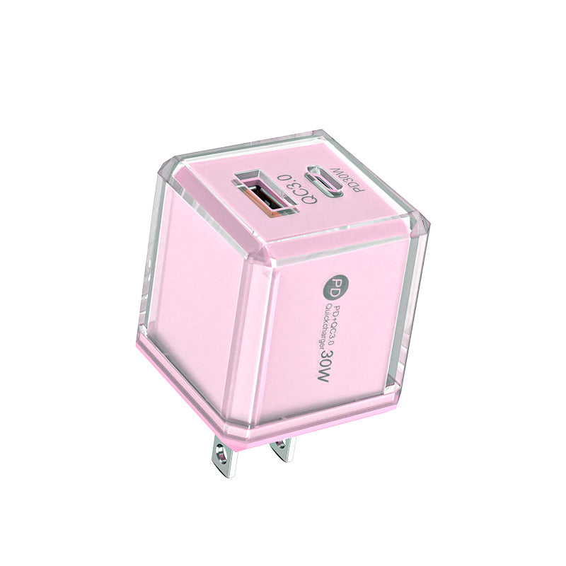 Big ice cube a+c macaron european, american and british mobile phone fast charging head qc3.0+pd20w dual-port cross-border supply