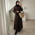 cross-border fashion: vintage-inspired, elegant, and versatile long dress with round neck, button-down design, and pleated detailing