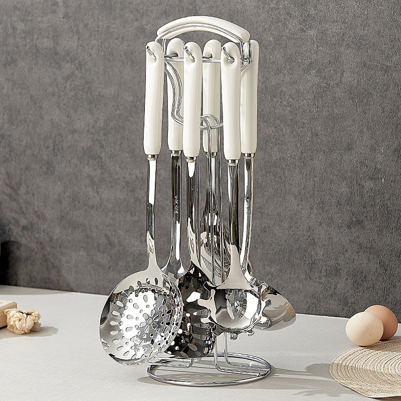 304 stainless steel ceramic handle spatula suit kitchen cooking all-in-one combination stainless steel spoon colander wholesale