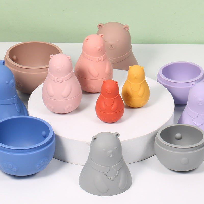 Factory new silicone matryoshka doll early education puzzle building block toy baby silicone assembled bear doll