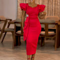 D3310 new arrival: cross-border  fashionable & elegant ruffle solid color bodycon african dress