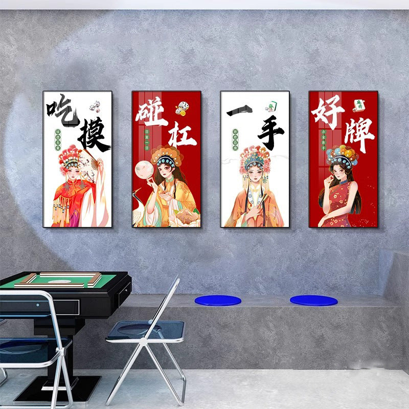 Chess and card room decorative painting mahjong room background wall mural national tide mahjong room box chess art creative quadruple hanging painting