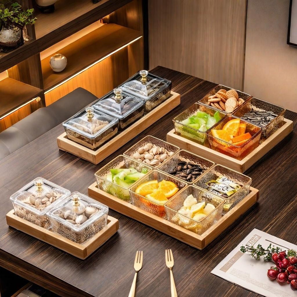Bamboo tray fruit plate snack plate 2 grids 3 grids 4 grids 6 grids tray bamboo wood plate restaurant barbecue plate bread plate