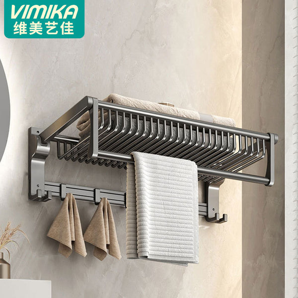 Bathroom non-punching towel rack, bathroom space aluminum pendant rack gun gray bath towel rack bathroom pendant