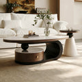 Wabi-sabi style coffee table, oval rock slab combination, small apartment home living room, retro high-end storage design tea table