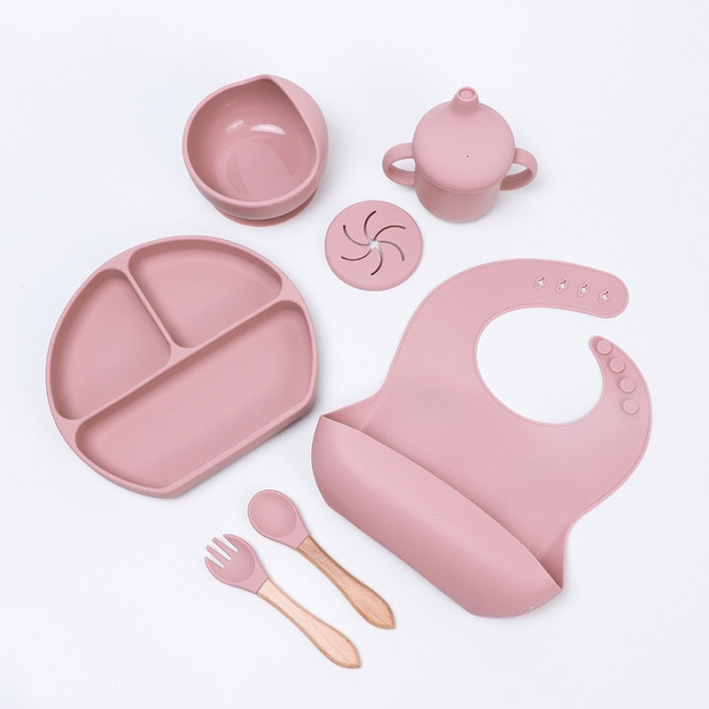 Children's tableware feeding set Baby silicone bowl Fork spoon Baby food supplement bowl Plate Food grade silicone plate