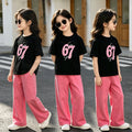 Girls'  summer new arrival: trendy two-piece set - fashionable activewear outfit for girls, featuring a short-sleeve top and casual pants