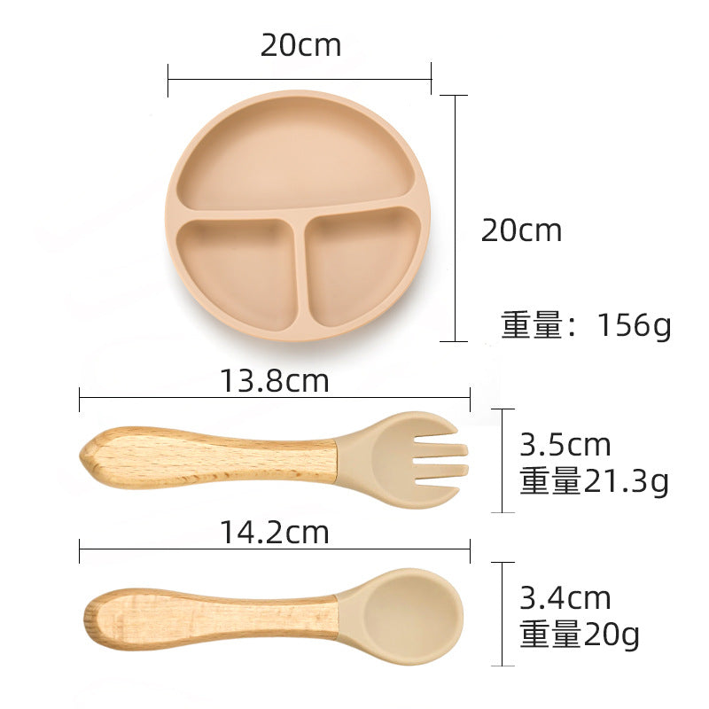 Food grade silicone infant plate fork spoon complementary food tableware preschool children eating silicone tableware set custom
