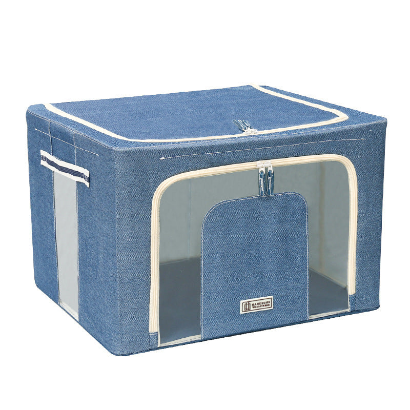 Household thickened Oxford cloth storage box Fabric foldable clothing quilt toy makeup dust-proof steel frame Baina box