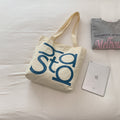 letterprinting nylon tote bag large capacity casualcontrast colorsatchel bag korean style simple canvas bag for women
