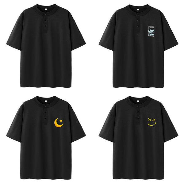 US size  direct supply plus fat plus size men's stand-up collar POLO shirt Henry collar short-sleeved solid color loose T-shirt