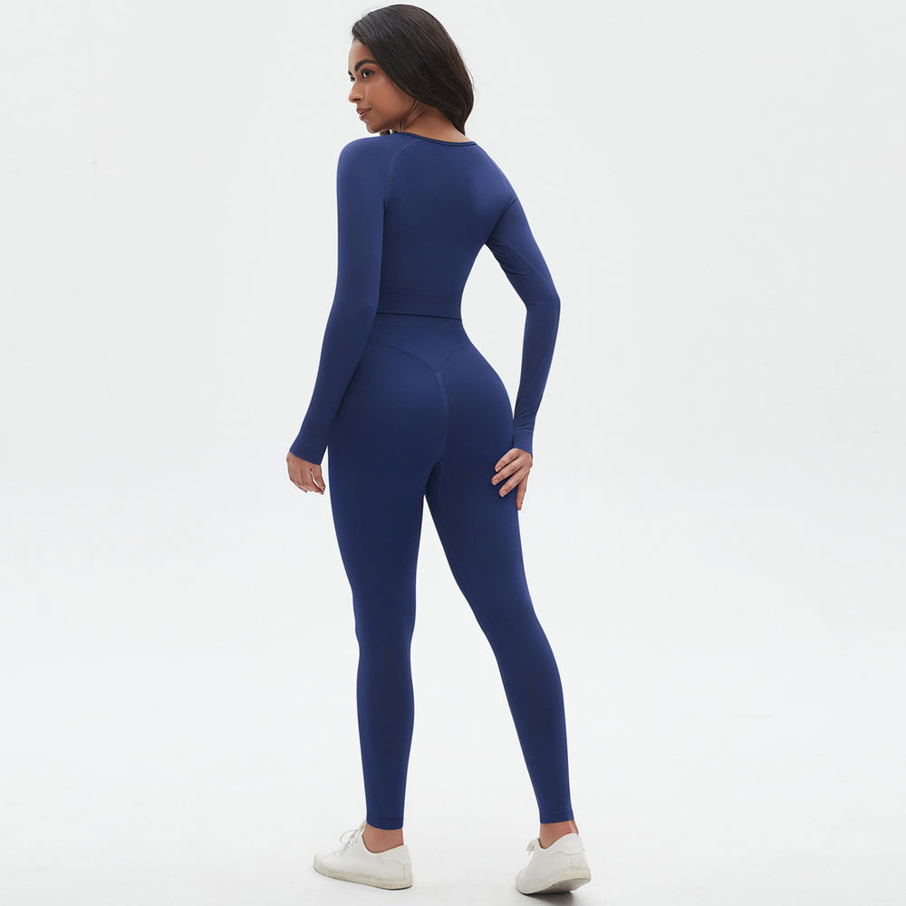 fashion seamless knittingpure color tight high elastic yoga suit sports running fitness suit two-piece set for women