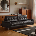 Retro black leather sofa, medieval style living room, small apartment, down designer straight row three-slot nebula sofa