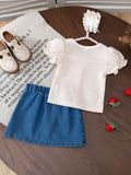 new product girl fashion style lady pure colorcute strawberry short-sleeved knittingcardigan + skirt series suit