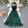 Retro style halterprintingbacklessdress women's summer sleeveless tie back high waistslimming lookelegant a-line skirt