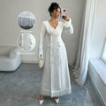 socialite style tweed longoutwear double row pearl button tassel patchworkslimming look silmdress