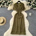Korean retro hollow-out crochet knit dress - women's inner layering cami dress -  summer chic outfit