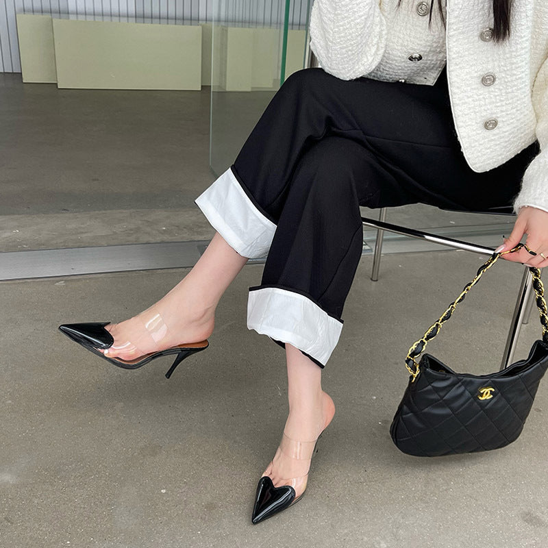 Fashionnew arrivalfrench pointed toe stiletto sandals women's transparent color matching high heels easiest for matchelegant toe cap back empty shoes
