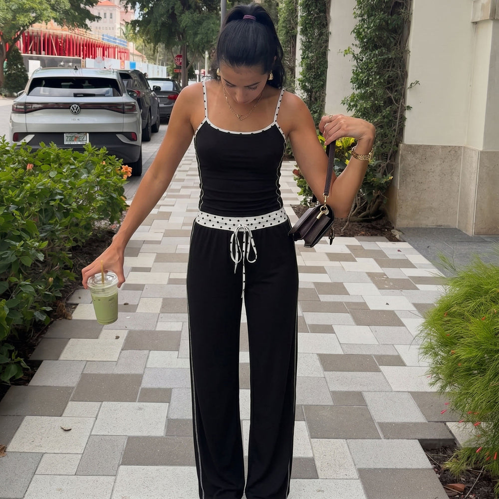 European and american cross-border women's fashion:  summer new sleeveless camisole sexy tank top drawstring polka dot slim-fit pants