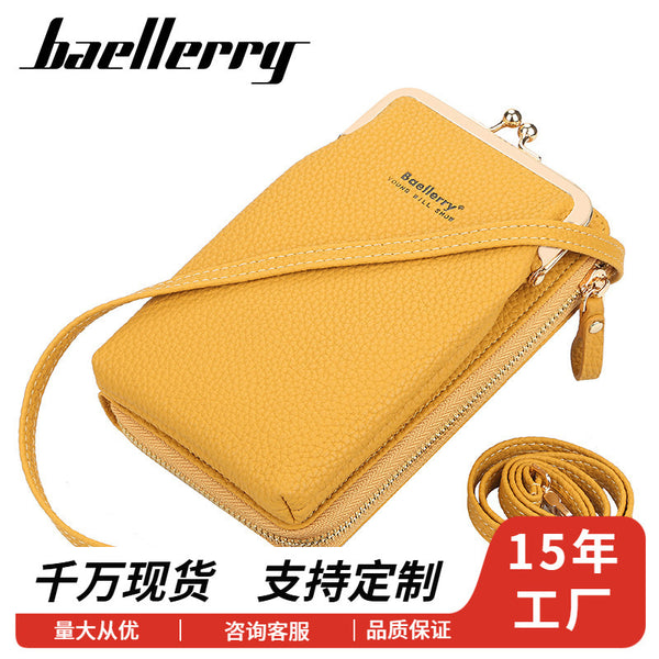 Women's wallet vertical baellerry Korean version versatile shoulder bag fashionable lychee pattern mobile phone bag messenger girl