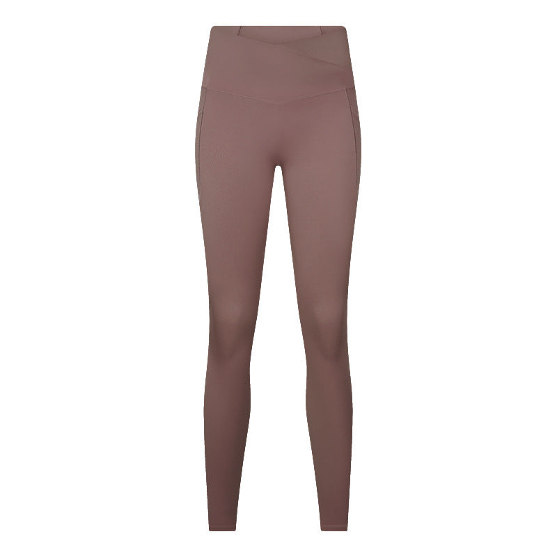 European and american new style criss-cross waistband women's sports leggings - seamless, high-stretch, butt-lifting, cropped yoga pants dl199