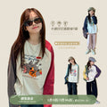 Girls' t-shirt autumn collection : new color block sleeve cartoon loose fit long sleeve top - stylish and trendy base layer for mid-to-large sized girls