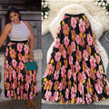 fashionretroprintingpleated elastic waist fashion skirt women's high waist a-line skirt work clothing long skirt summer