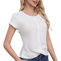 cross-border code new arrival  women's original waffle knotpure colorloose short sleeve t-shirt