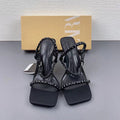 Za new 2024 summer square toe ankle strap rhinestone wine glass heel women's french casual open back sandals