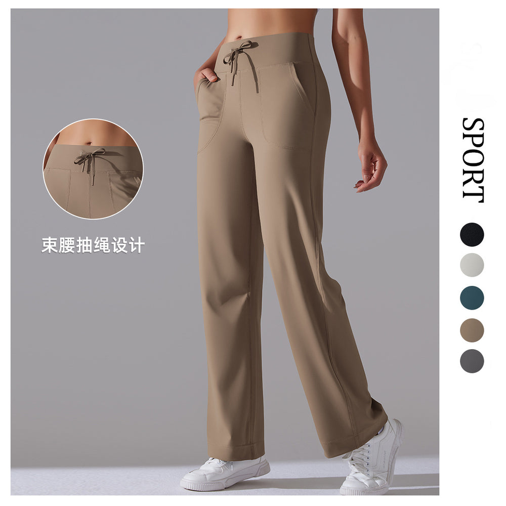 Naked new waistband drawstring loose pants high waist body shaping yoga clothes large flap pocket pants on both sides sports wear fitness pants