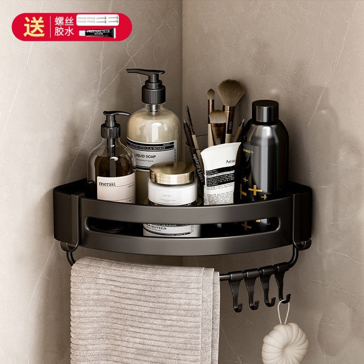 Bathroom black corner shelf, no punching, bathroom, washroom, bathroom, storage rack, tripod, corner storage rack
