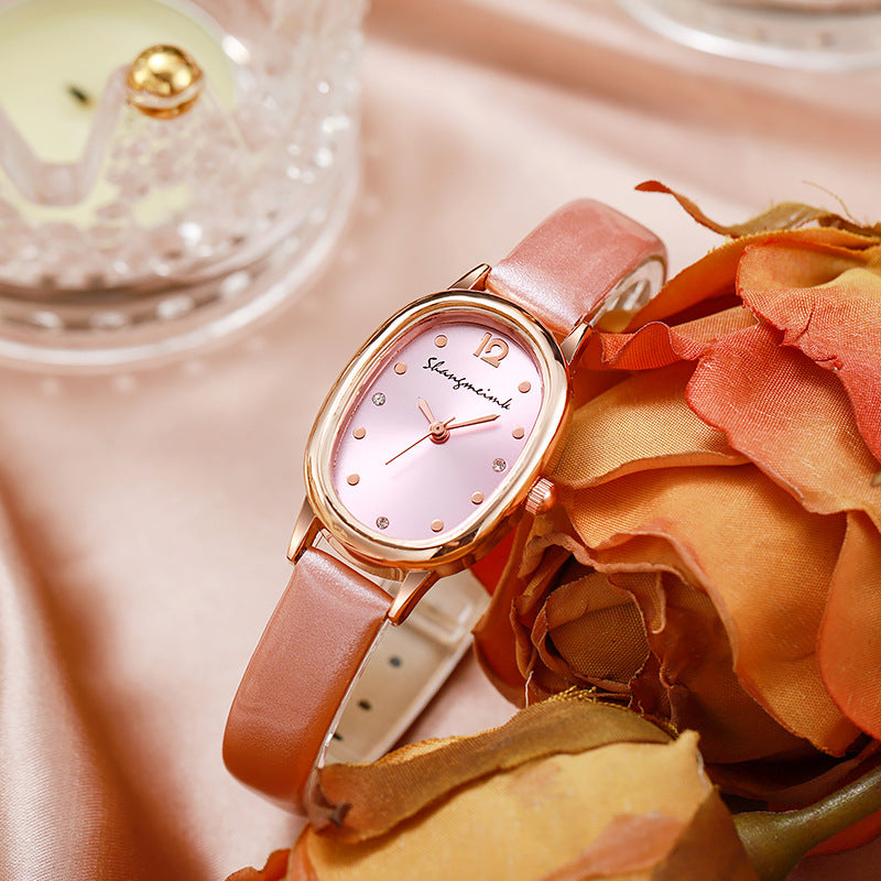 New arrivalelegantretrocasual oval student watch niche style women's watch belt quartz women's watch