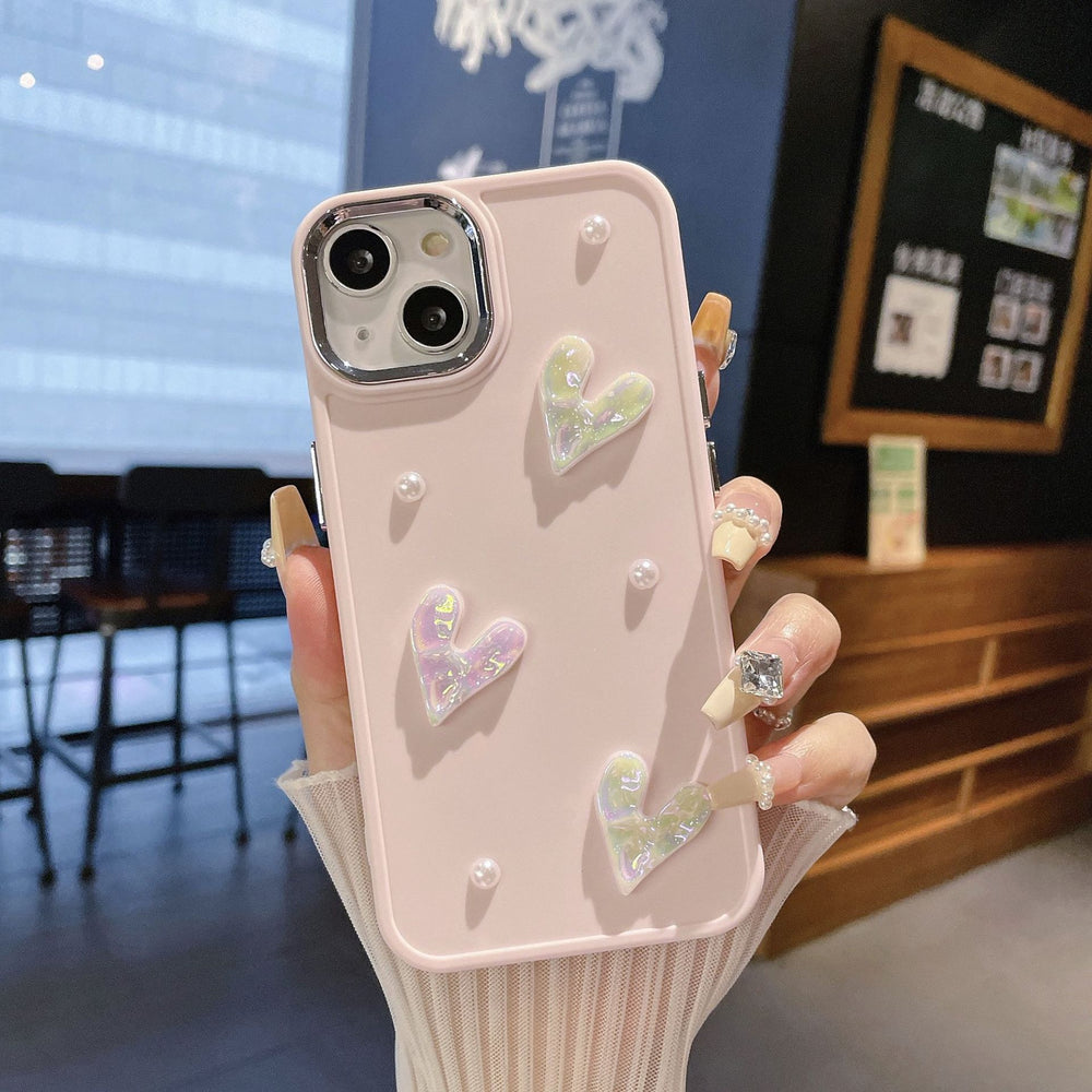Suitable for apple 16pro metal photo frame pearl heart mobile phone case iphone7p/xr pure color protective cover