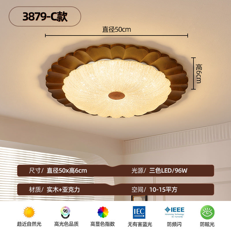 Wabi silent wind bedroom ceiling light walnut pattern retro wind bedroom ceiling light medieval master bedroom light minimalist study light