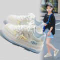Girls' athletic shoes: new  summer collection - kids' mesh panel sneakers, breathable white shoes for girls, and chunky dad shoes for mid-to-large children