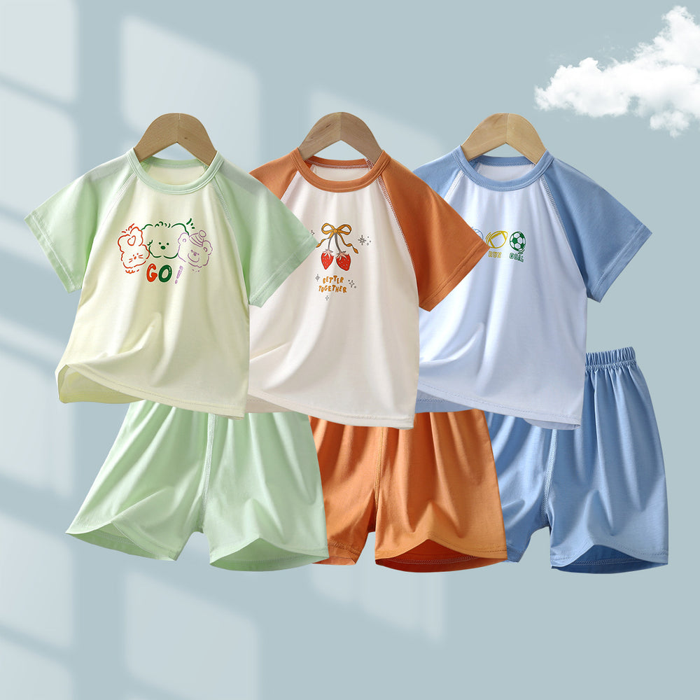 Yishimei summer new arrivalkids men's and women's small and medium-sized children's category a boneless tencel lyocell short-sleeved home clothes set