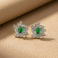 Stylishfashion copper inlaid zirconium emerald geometric necklace women's light luxury easiest for matchelegantcasual non-fading earrings suit