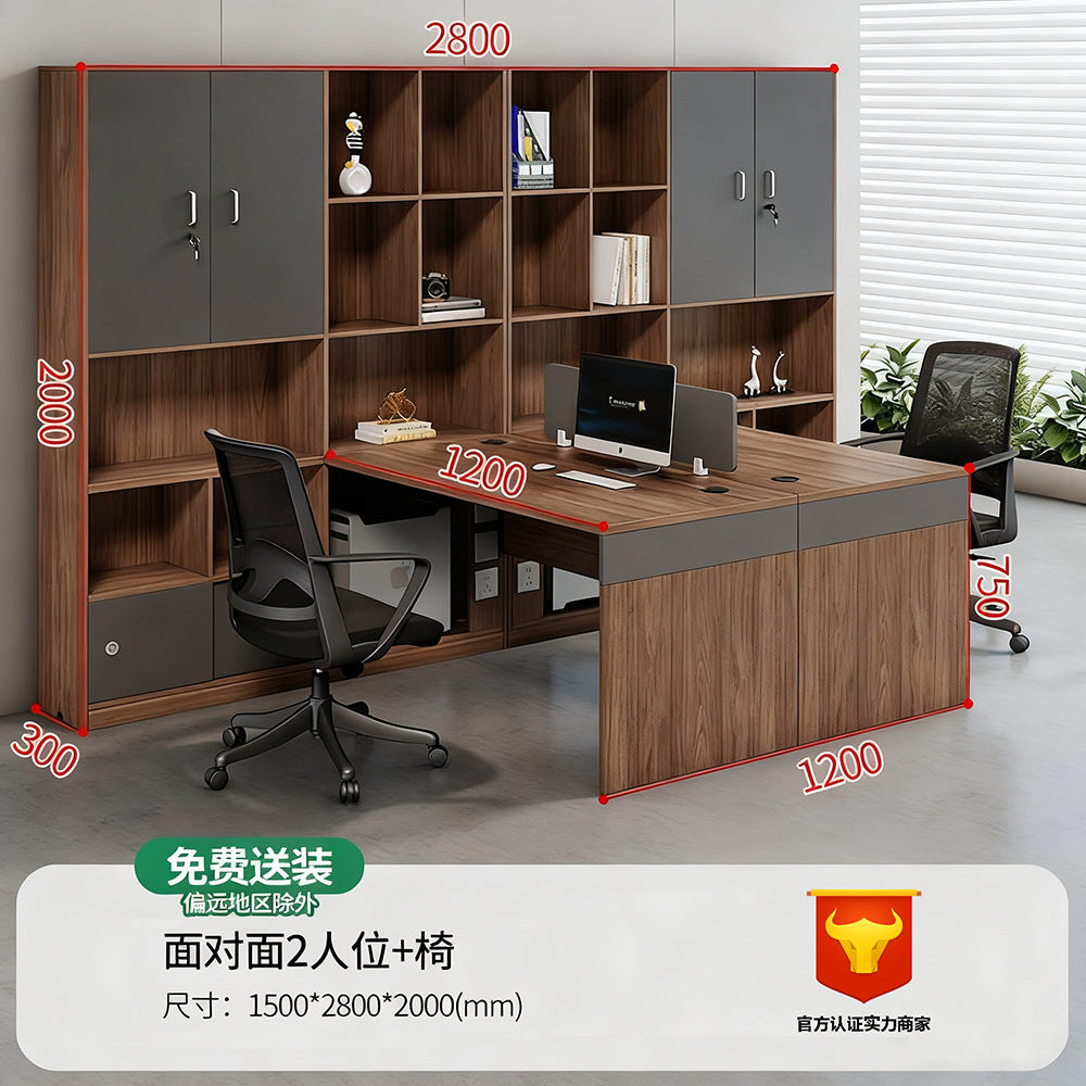 Financial office desk set - executive office desk with high cabinet, two-seat facing configuration for accountants and managers
