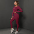 New solid color knitted peach lift tight yoga leggings set - seamless fitness activewear for women, perfect for running and yoga
