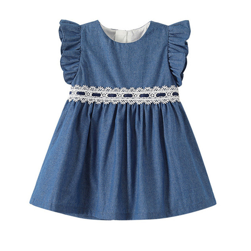 Kids' princess dress  new style baby girl dress denim vest dress chic girls' pleated skirt summer