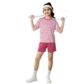 girls' tennis outfit set: pink leopard print short-sleeve top and rose red athletic shorts - summer casual two-piece set for kids