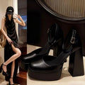 Mary jane chunky heel women's shoes 2025 new fairy style waterproof platform french square toe single strap flats
