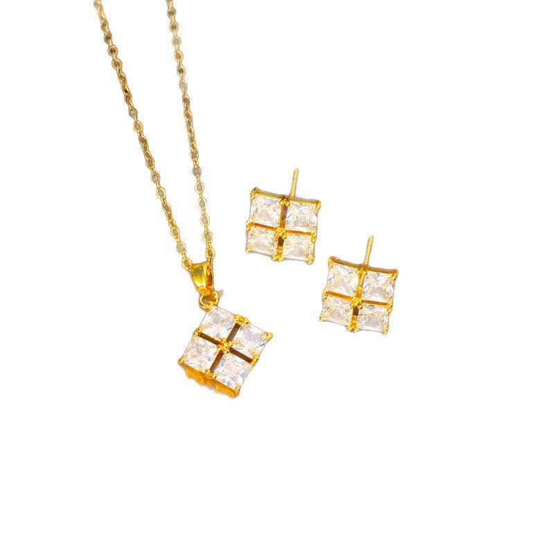 [titanium steel] necklace women's new small sugar cube pendant earrings light luxury classy niche design clavicle chain jewelry
