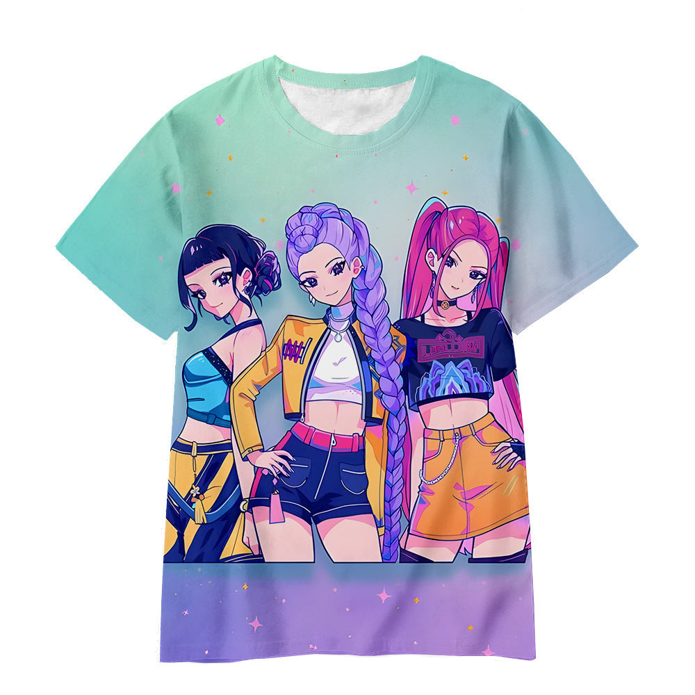 Witcher boy group 3d digital printing cross-border overseas casual loosefashion t-shirt k-pop girls t-shirt