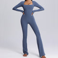european and american new long-sleeve bodysuit yoga outfit - high-stretch, breathable dance & fitness activewear - women's flare leg bodysuit