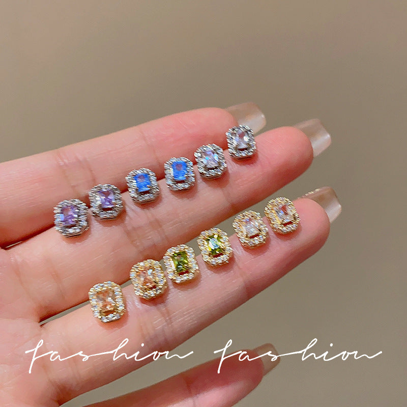 Exquisite sparkling colorful zircon stud earrings - korean style, unique design, delicate earrings, everyday versatile, ear-friendly jewelry