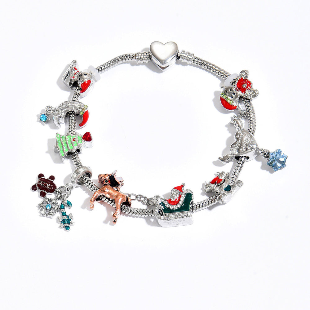 European and american christmas bracelet wholesale - cartoon snowman, reindeer, and hip-hop enamel charms - versatile christmas tree bracelet for men and women