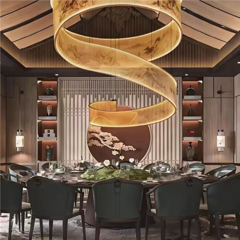 New chinoiserie chandelier uv streamer printing lobby hotel banquet hall shape art luminous sales department decorative chandelier