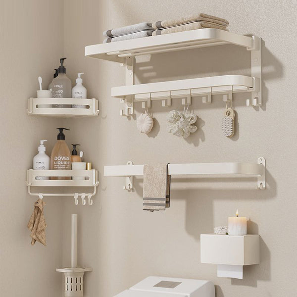 Cream wind non-punching towel rack, bathroom rack, space aluminum bath towel rack, towel bar, wall hanging, a complete set